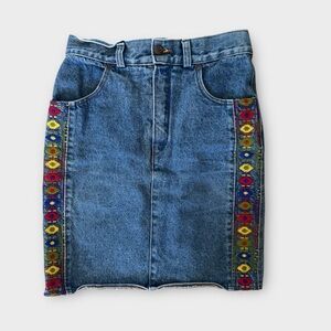 Vintage 90s Lawson denim embroidered pencil skirt